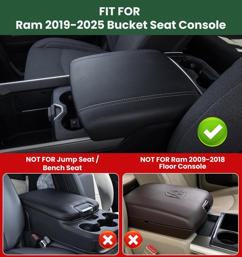 Sinvanho Center Console Cover for 2019-2025 2026 Dodge Ram 1500/2500/3500 Accessories Armrest Cover Cushion PU Leather Middle Console Cover Pad Anti-Scratch (Bucket Seat Only) - Image 2